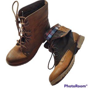 Rock and Candy womens toe tan ankle boots, fold overcuff sz 9.5